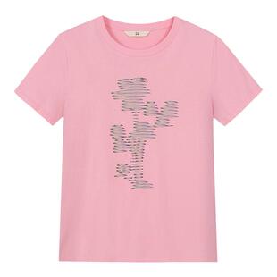 末未MIIWII24夏粉色印图T恤T242302女士