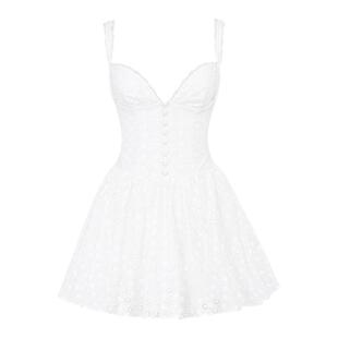 House of CB 清新甜美可爱白色英式刺绣束腰迷你连衣裙Brigitte