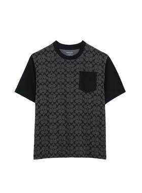 COACH/蔻驰官方 男士Logo印花拼色时尚休闲圆领短袖T恤CO789