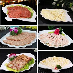 白色密胺A8扇形火锅店菜盘子金针菇青菜鳝鱼盘鸭掌冬笋午餐肉鸭舌