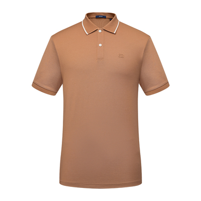 BONI/堡尼24春夏新款休闲商务橙色翻领棉丝混纺短袖T恤LR354A01B