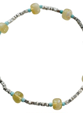 绿松蜜蜡手串925碎银手链