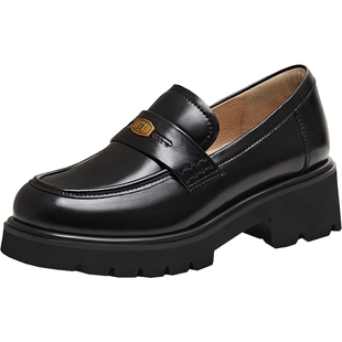 天美意厚底学院英伦乐福鞋复古单鞋女一脚蹬软底小皮鞋2026春新款