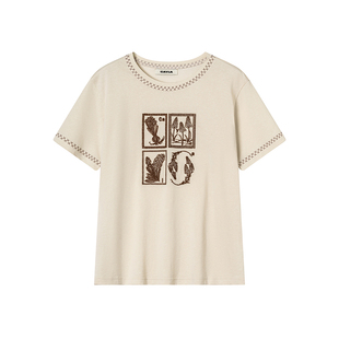 CAYLA莱赛尔亚麻宽松型citywalk重工花卉刺绣圆领短袖T恤26SS013