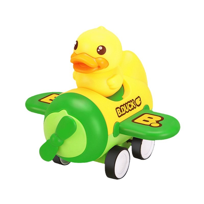 B.Duck小黄鸭儿童玩具飞机回力小车男孩按压惯性火车幼儿益智宝宝