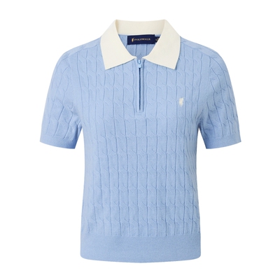 POLOWALK半拉链绞花短袖针织衫