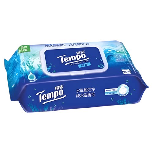 【新品上市】Tempo/得宝湿厕纸纯水洁厕湿纸巾胶盖体验装80片*1包
