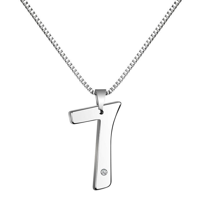 项链男7字毛衣链钨金锁骨链刻字
