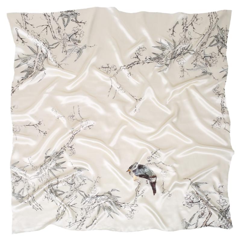春秋真丝大方巾女手工卷边高级