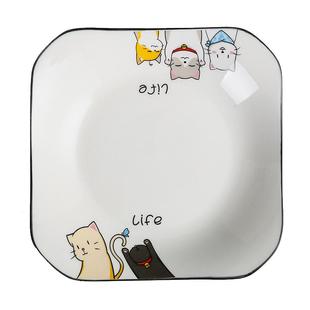 北欧创意陶瓷盘子菜盘子家用个性可爱卡通碟子方盘微波炉餐盘鱼盘