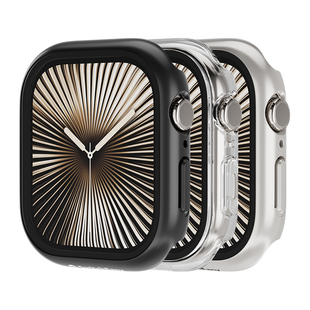 switcheasy适用iwatch11/10代手表保护壳壳膜一体防水贴合钢化玻璃手表壳创意简约风格高硬度钢化玻璃手表壳