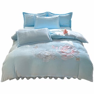 牛奶绒四件套冬季保暖加厚法兰绒珊瑚绒床单床笠款双面绒被套1.8m