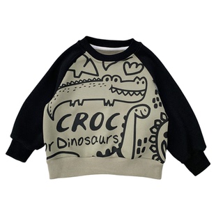 男童一体奥粒绒卫衣秋冬2025新款男孩卡通恐龙上衣中童加厚套头衫