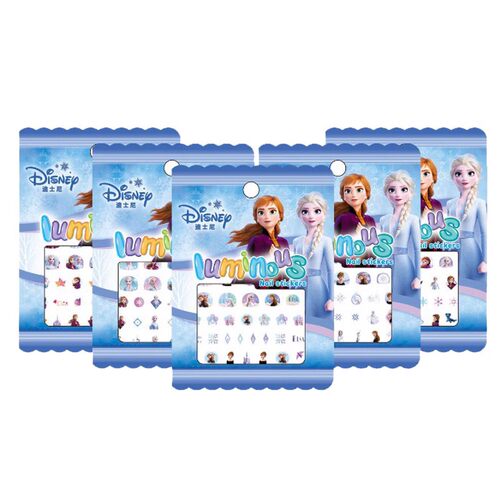 迪士尼夜光指甲贴儿童女孩防水持久冰雪奇缘迪士尼公主美甲贴宝宝贴纸荧光可爱卡通纹身贴小清新安全环保