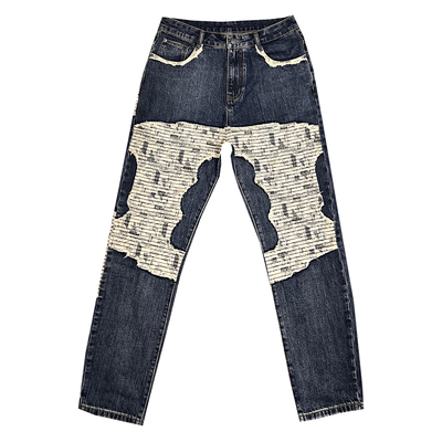 潮牌重磅拼接撞色牛仔裤男