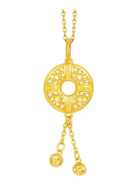 周先生平安扣项链 女纯银镀18K黄金色流苏镂空回纹锁骨链设计国风