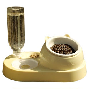 猫碗狗盆宠物自动饮水一体二合一陶瓷双碗防打翻狗狗食盆猫咪用品