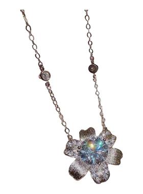 很好搭配 复古拉丝花朵宝石项链 晚宴高定 富贵花闪钻耳环 套装