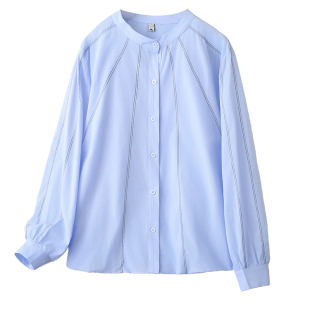 2026春季新款大码女装胖mm长袖明线设计感衬衫时尚宽松遮肚子上衣