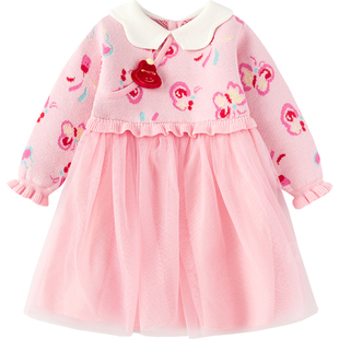 巴拉巴拉女童连衣裙宝宝拜年裙子冬装新款童装儿童红色洋气公主裙