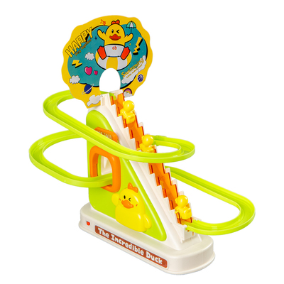 儿童小黄鸭子爬上楼梯小孩益智电动轨道一岁女男孩子玩具滑滑梯