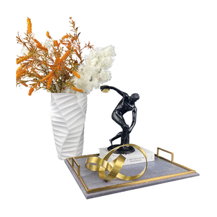 欧式轻奢黑色掷铁饼者摆件托盘首饰盒组合样板房售楼中心客厅装饰