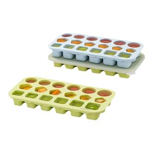 英氏婴儿硅胶辅食盒冰格密封宝宝蒸煮模具分装冷冻盒带盖存储保鲜