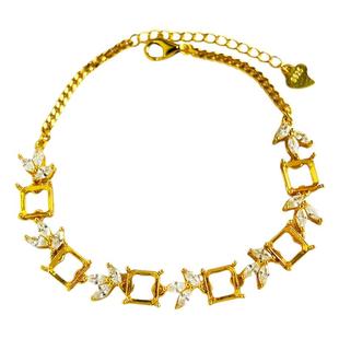 倒角正方形6*6mm空托手链S925纯银群镶手链配件个性轻奢时尚手饰