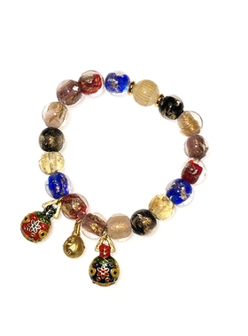 普陀山招财五彩香灰琉璃佛珠手串吞金兽手链一家三口男女款