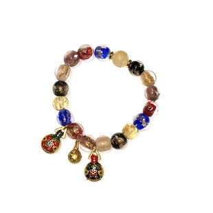 普陀山招财五彩香灰琉璃佛珠手串吞金兽手链一家三口男女款