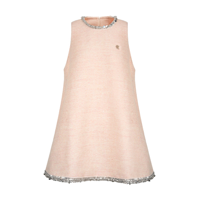 羊毛混纺钉珠小香风A字连衣裙