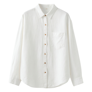 26春季中长款翻领长袖汉麻衬衫女宽松高级感复古气质新中式白衬衣
