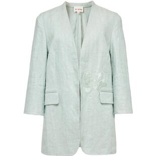 EP雅莹女装 亚麻刺绣收腰七分袖无领西装外套 2025夏季新款1111A
