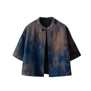 一丝牵双面穿100%桑蚕丝香云纱龟裂纹扎染开衫真丝茶服国风外套春