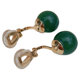 凝碧绿玛瑙圆形珠珠三角耳夹女2025复古森系显白无耳洞耳钉耳环