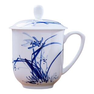 杯子陶瓷办公杯会议杯定制logo骨瓷青花瓷水杯景德镇茶杯带盖杯