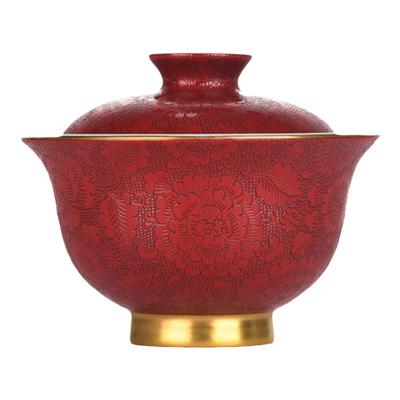 古帛扒花内青花手绘龙纹盖碗茶杯景德镇陶瓷两才盖碗高端手工茶具