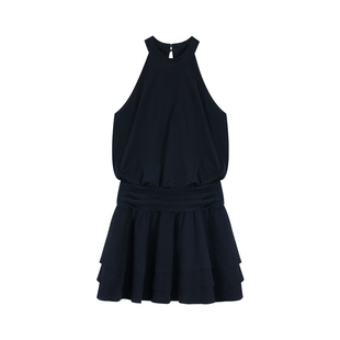 pusumede气质加分项|黑色法式挂脖连衣裙女无袖收腰a字短裙蛋糕裙