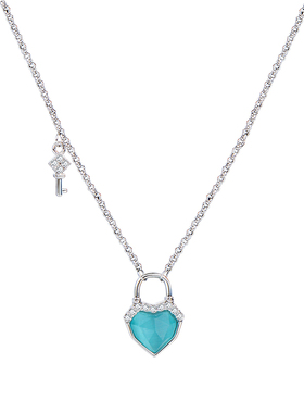 蓝色猫眼石月亮爱心项链女