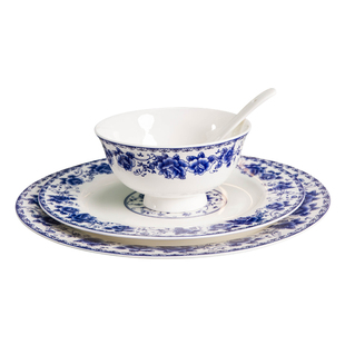 幸福玫瑰自由搭配青花瓷碗碟套装家用景德镇陶瓷盘子饭碗汤勺鱼盘