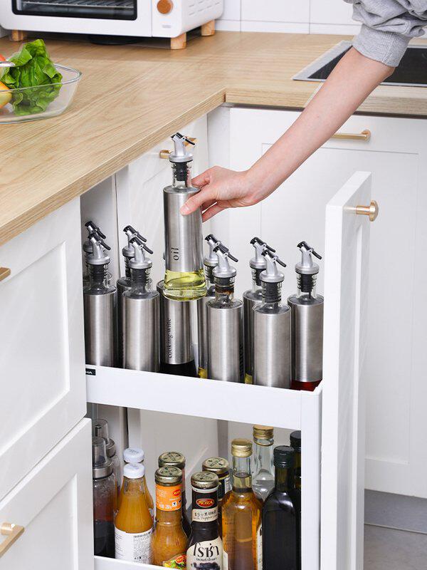 ft304不锈钢调味拉篮厨房橱柜双层抽屉式调料置物架150 200柜体