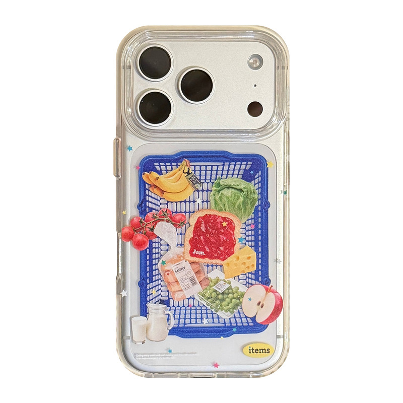 ins适用于苹果iPhone16pro/17Pro透明蓝筐果蔬奶17promax手机壳15/16/17全包保护套16promax蓝色15pm