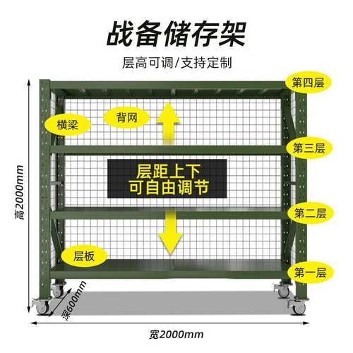 重型应急物资架可移动带轮战备物资架带网器械存放架仓储货架多层