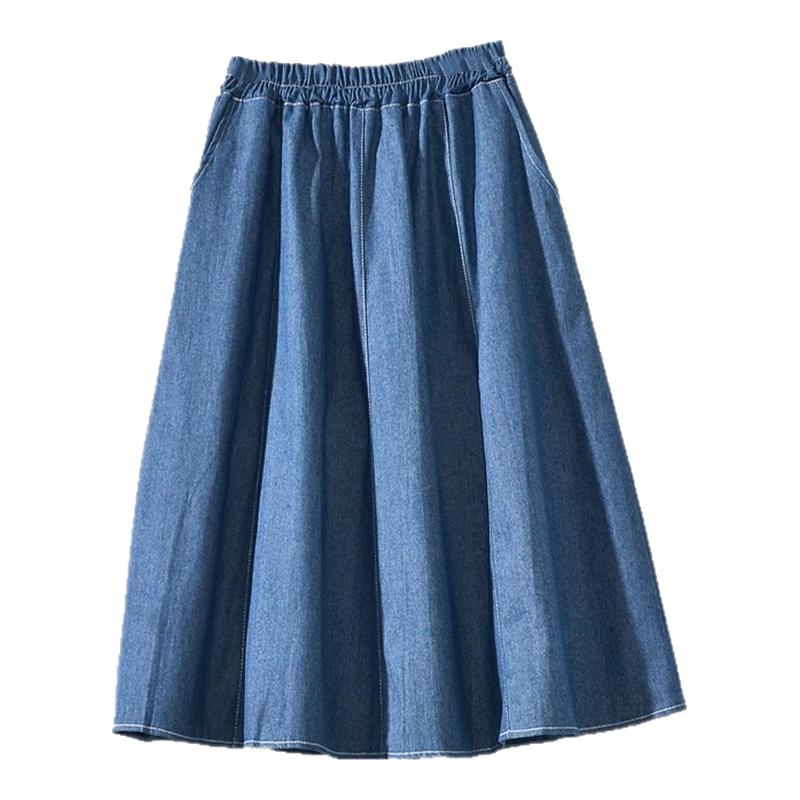 有口袋中长牛仔半身裙女夏季薄款2024新款垂坠感宽松大摆牛仔裙子