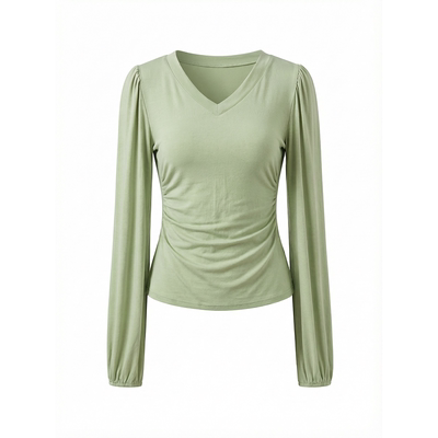 V领褶皱黑舞衣柔飒好舒展