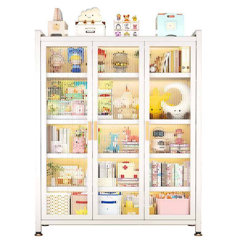 家用儿童书柜钢制防尘书架落地置物收纳柜学生客厅卧室一体储物柜