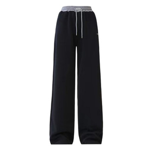 女童裤子加绒加厚冬季初中生休闲2025新款直筒阔腿裤女大童运动裤