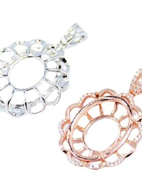 高档纯银吊坠空托奢华满钻DIY