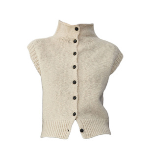 现货2025秋冬新款高领羊毛粗纺单排扣翻领坎肩针织无袖开衫背心女