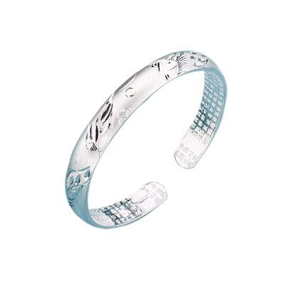 正生999足银手镯龙凤凰银手镯女妈妈款银饰开口心经纯银长辈手镯